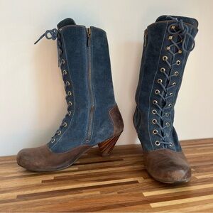 J Shoes Blue Suede Funky Kitten Heel Calf height